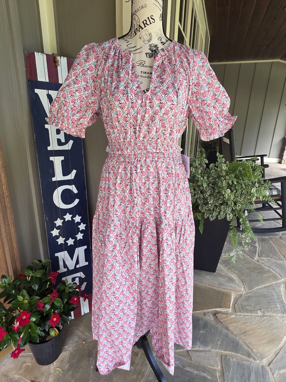 Pink Floral Midi Dress-NWT